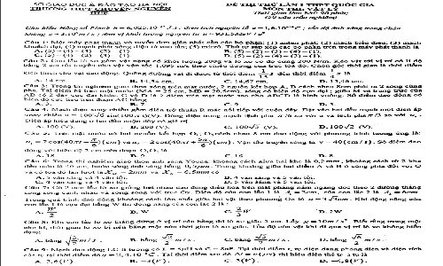 Đáp án, đề thi thử THPT quốc gia 2015 môn Vật Lý chuyên Nguyễn Huệ 