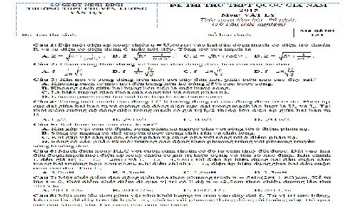 Đề thi thử THPT quốc gia môn Lý chuyên Ninh Bình và đáp án