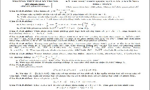 Đề thi thử THPT quốc gia môn Toán THPT Hai Bà Trưng - Huế