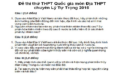  Đề thi thử THPT quốc gia 2015 môn Địa Chuyên Lý Tự Trọng 