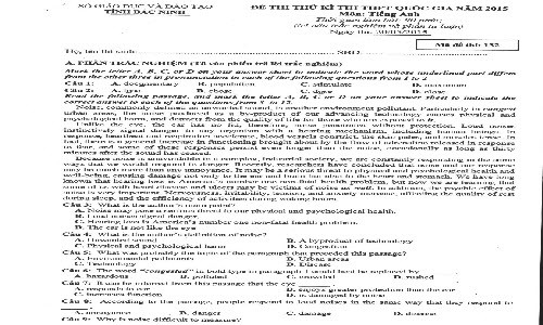 Đề thi thử THPT quốc gia 2015 môn Tiếng Anh và đáp án