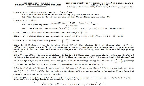 Đề thi thử THPT quốc gia 2015 môn Toán THPT Bắc Yên Thành