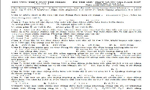 Đề thi thử THPT quốc gia 2015 môn Vật Lý THPT Ngô Thì Nhậm