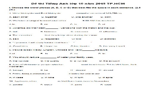 Đề thi vào lớp 10 môn Tiếng Anh TPHCM chiều 11/6 và đáp án