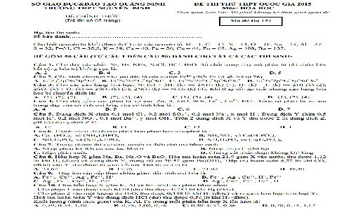 Đề thi thử THPT quốc gia 2015 môn Hóa học THPT Nguyễn Bình
