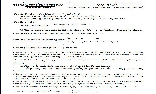 Đề thi thử THPT quốc gia 2015 môn Toán tỉnh Quảng Trị và đáp án