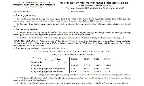 Đề thi thử THPT quốc gia 2015 môn Địa lý tỉnh Thừa Thiên Huế