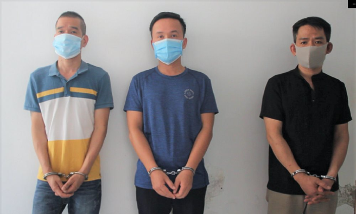 Nhóm đối tượng Lê Thanh Hải, Lê Kiên Trung và Trần Diễn Thương (từ trái qua). (Ảnh: Công an cung cấp) lua.png