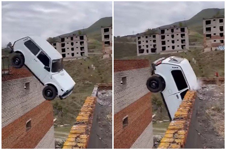 Tài xế lái Lada Niva "bay" qua hai tòa nhà và cái kết