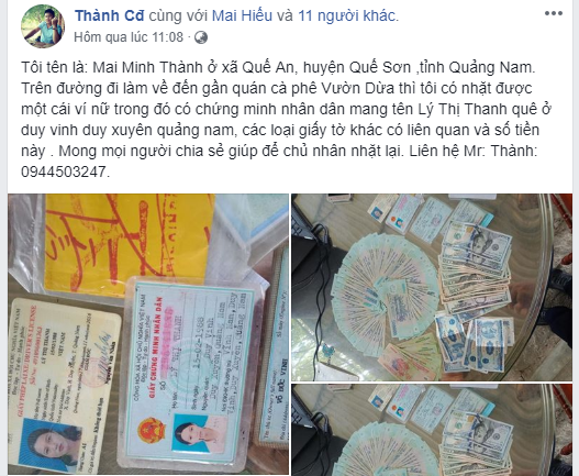 Nhặt được gần 50 triệu đồng, lên Facebook tìm chủ nhân trả lại