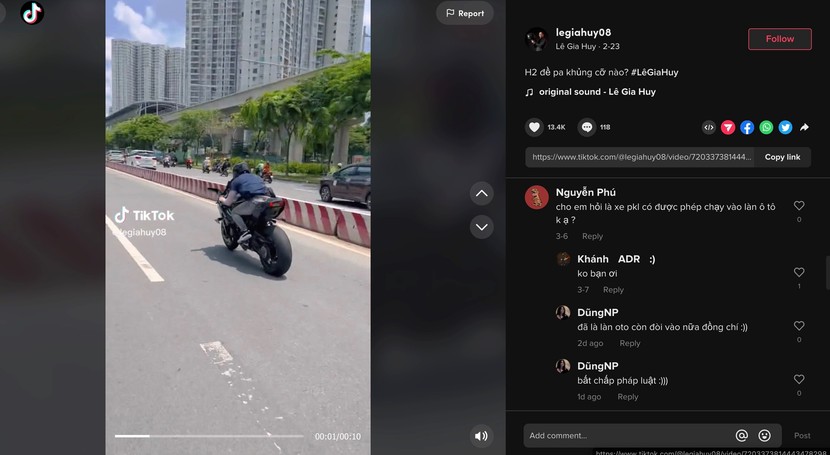 TikTok chứa nhiều video đua xe trái phép, vi phạm luật giao thông