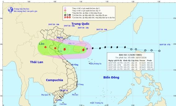 Chiều nay 18/7, bão Sơn Tinh giật cấp 10 đổ bộ từ Thái Bình đến Hà Tĩnh