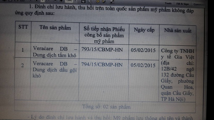 Nguyên nhân 2 mỹ phẩm của công ty Gia Việt bị thu hồi