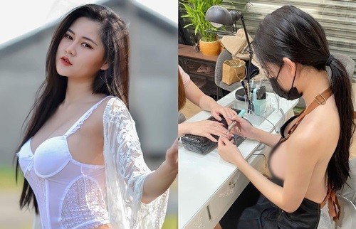 Hot girl vô tư “thả rông” khi làm móng khiến người nhìn đỏ mặt