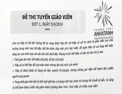 Lạ đời đề thi tuyển giáo viên trường Anhxtanh