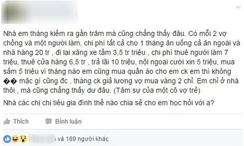 Vợ chồng son kiếm trăm triệu/tháng vẫn “chẳng thấy tiền đâu“