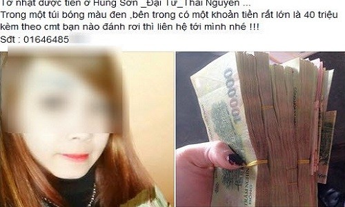 9X Thái Nguyên nhặt được 40 triệu, đăng tin tìm người mất 