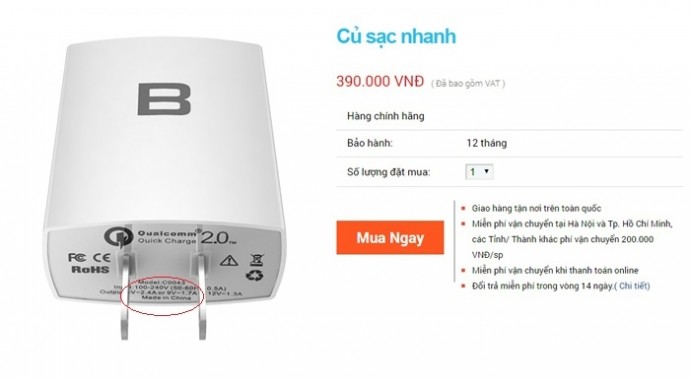 Nghi án Bphone sử dụng củ sạc “Tàu“