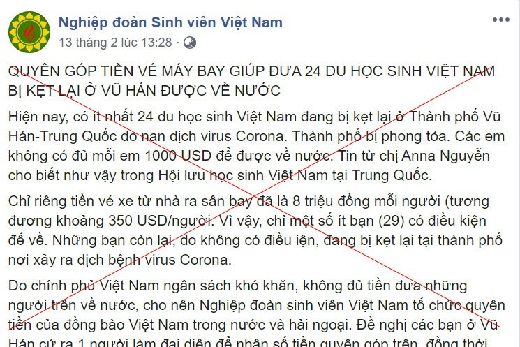 Bác bỏ thông tin hàng chục du học sinh Việt Nam đang bị kẹt lại ở Vũ Hán