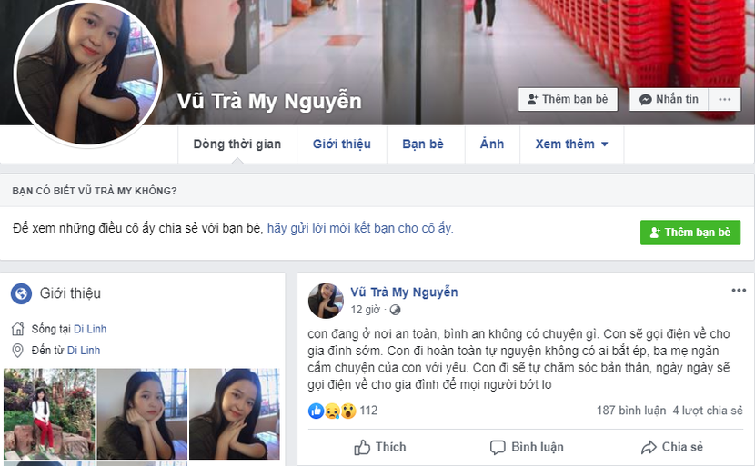 Nữ sinh mất tích "bí ẩn" tại sân bay Nội Bài thông báo trên Facebook