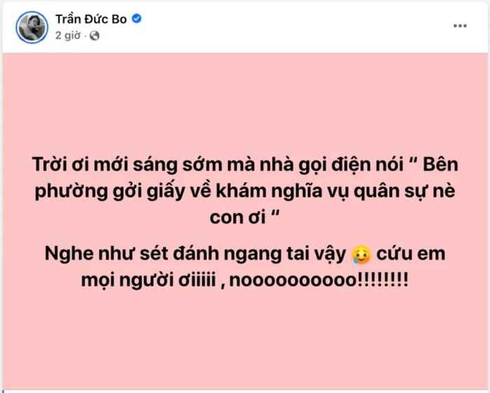 Nhận giấy báo nghĩa vụ quân sự, Trần Đức Bo phản ứng ra sao?