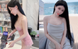 Hot girl xinh đẹp diện đồ ngủ bó sát làm việc nhà