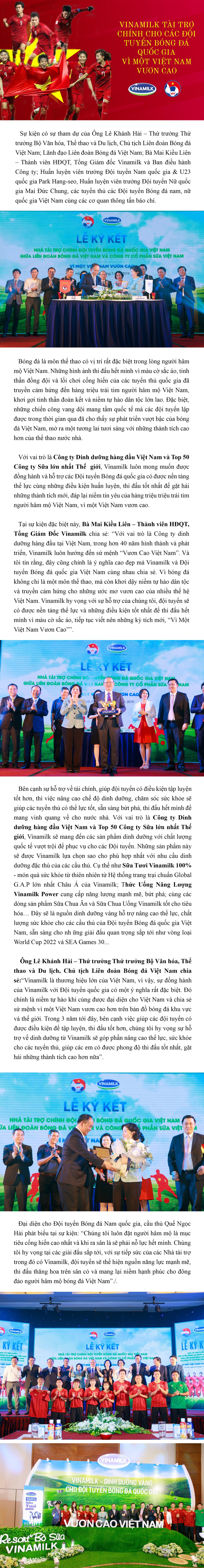 Vi mot Viet Nam vuon cao: Vinamilk tai tro chinh cho cac doi tuyen bong da Quoc gia