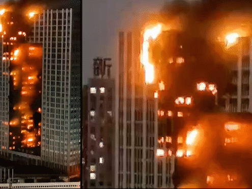 Video: Kinh hoàng cảnh tượng tòa nhà chọc trời Trung Quốc chìm trong lửa