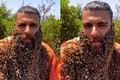 Ong đậu kín trên râu của người đàn ông như phim kinh dị