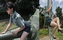 Mặc quân phục ưỡn ẹo chụp ảnh, cô gái Đài Loan bị “sờ gáy”