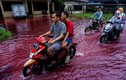 Cận cảnh dòng nước lũ "đỏ như máu" tràn vào ngôi làng ở Indonesia