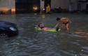 Khách Tây thả phao bơi giữa đường Sài Gòn sau mưa lớn