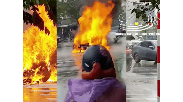 Video: Xế sang BMW bất ngờ bốc cháy dữ dội trên phố Hà Nội