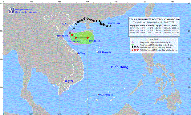 Áp thấp nhiệt đới di chuyển sát vùng biển Nam Định - Ninh Bình