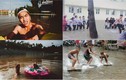 Trò vui bá đạo của học sinh khi sân trường ngập lụt