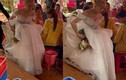 Đám cưới mùa mưa, cô dâu khổ sở "bồng váy" về nhà chồng