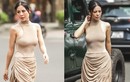 Nam Thư xuống phố với trang phục màu nude bó sát