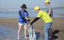Thu Minh mặc giản dị đi dọn rác ở bãi biển