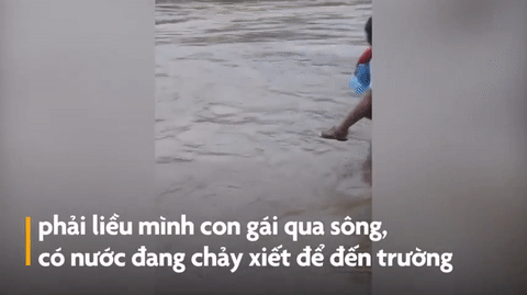 Video: Xúc động cha cõng con gái qua dòng nước xiết đi học