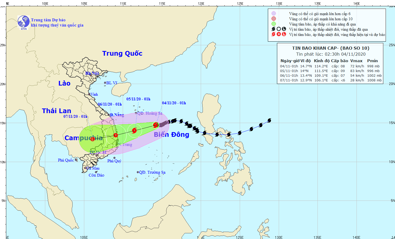 Bão số 10 giật cấp 10, cách quần đảo Hoàng Sa khoảng 330km