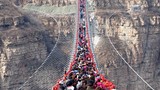 Hàng trăm người chen chúc trên cầu treo đáy kính dài nhất thế giới