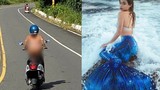 “Mỹ nhân ngư” mặc bikini phóng xe máy trên đường gây choáng
