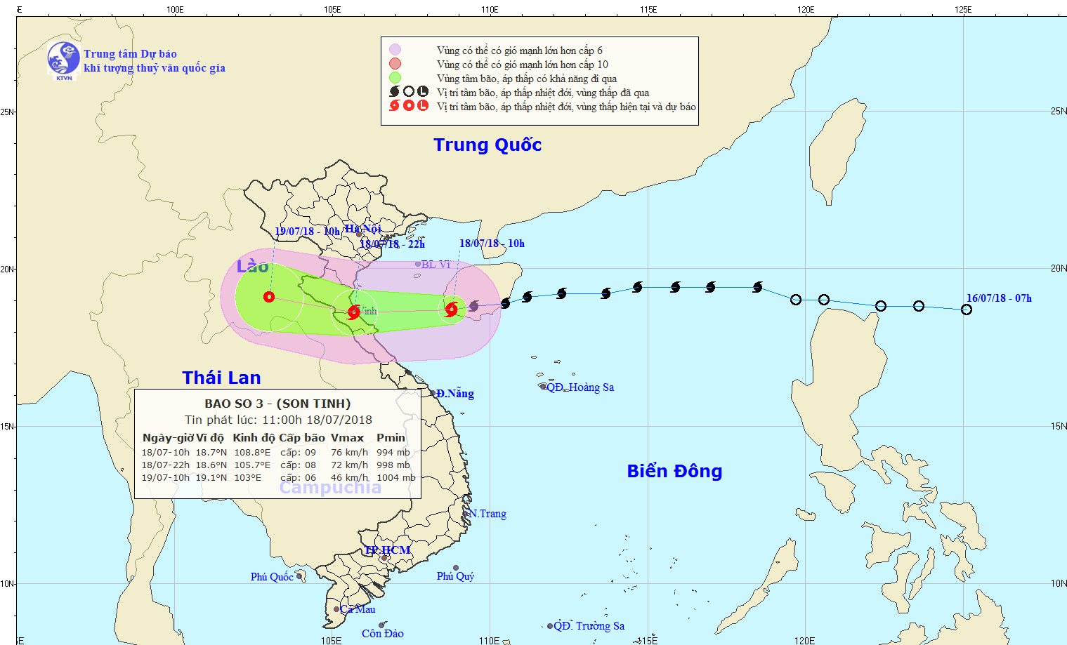 Bão Sơn Tinh giật cấp 11, cách đất liền Thanh Hóa-Quảng Bình 330km