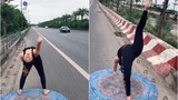 Trải thảm tập yoga trên đường cao tốc, cô gái khiến netizen hoảng hồn