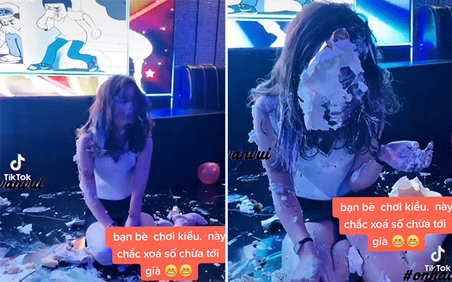Cô gái bị úp bánh sinh nhật vào mặt, netizen biểu cảm phẫn nộ 