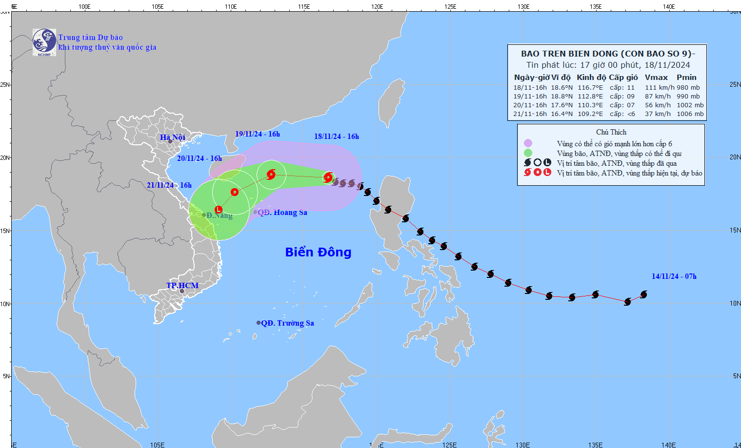 Bão số 9 cách quần đảo Hoàng Sa khoảng 510km 