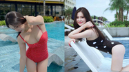 Hot girl số 1 Đà Nẵng diện monokini chấm bi nổi bật giữa bãi biển