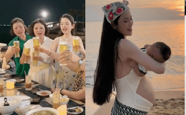 Bầu vượt mặt Chu Thanh Huyền vô tư cụng ly bia, netizen lo lắng