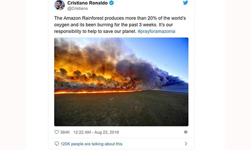 Ronaldo đăng nhầm ảnh cháy rừng Amazon từ 6 năm trước