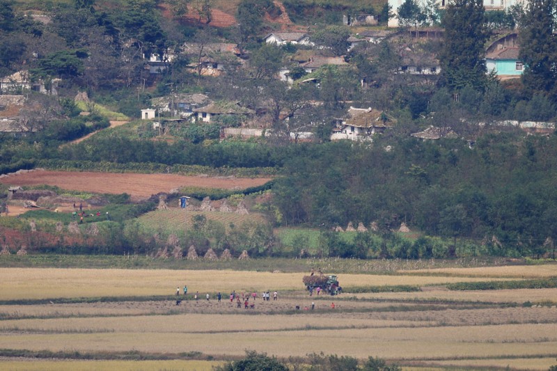 Factory building North Korea's Sinuiju is seen from Dandong